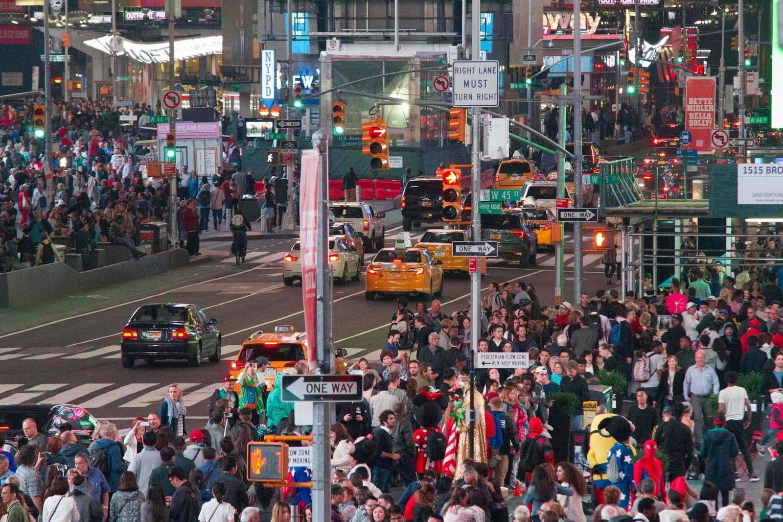 Times Square crowds evening new york